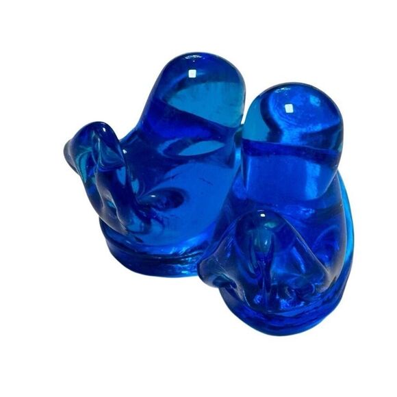 VINTAGE 1993 DOUBLE BLUEBIRD OF HAPPINESS LEO WARD SIGNED GLASS BLUE PAPERWEIGHT - Picture 4 of 8